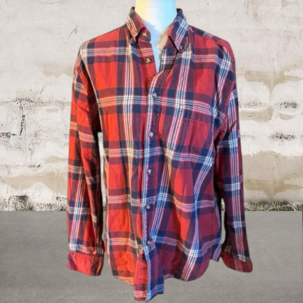 Merona Unisex Red Plaid Casual Button Down Shirt Size Medium